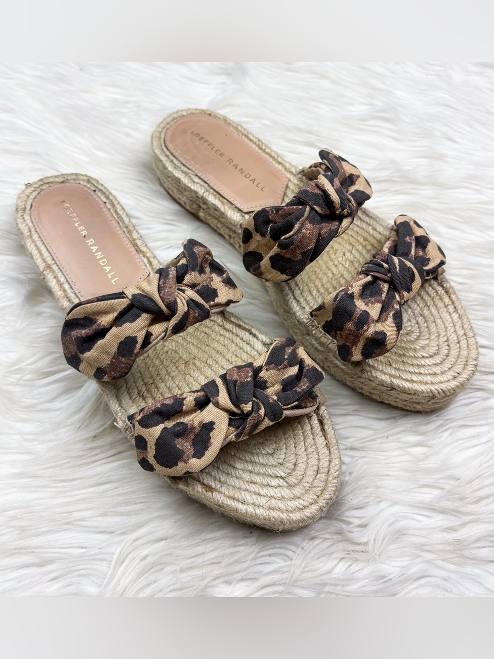 Loeffler Randall Leopard Print Bow Espadrille Slide - Cream, Brown, Black - Picture 2 of 10